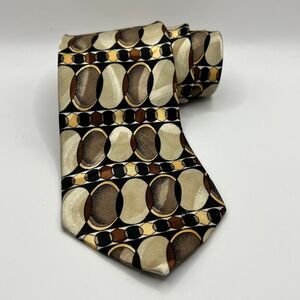 Gianno Geometric Necktie - Brown‎ Beige Gold Patterned Tie - Men's